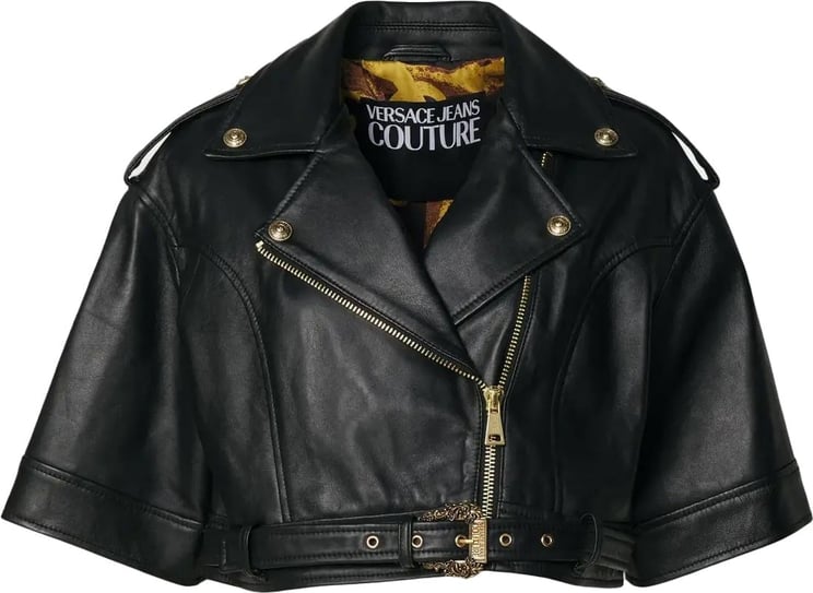 Versace Jeans Couture Biker Buckle Leather Jacket Zwart