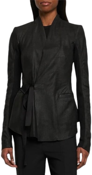 Rick Owens Veste cuir plissée bas arrière noir wrap Holywood Rick Owens Femme RP01D2707LBA09 Zwart