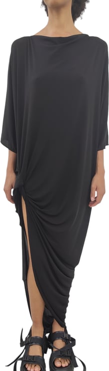 Rick Owens Robe cupro stretch noir fente plissée Edfu Dress Rick Owens Femme RP01D2577HPZ09 Zwart