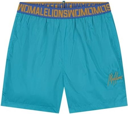 Malelions Malelions Men Venetian Swim Shorts - Aqua Blue/Gold Blauw