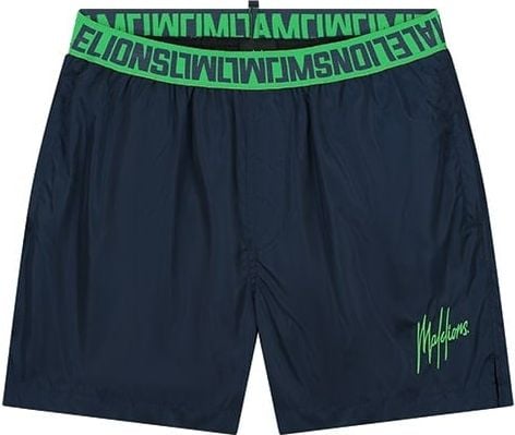 Malelions Malelions Men Venetian Swim Shorts - Navy/Green Blauw