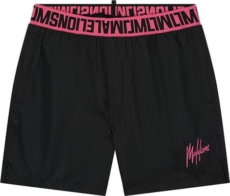 Malelions Malelions Men Venetian Swim Shorts - Black/Hot Pink Zwart