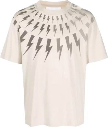 Neil Barrett Thunderbolt-print cotton T-shirt Beige