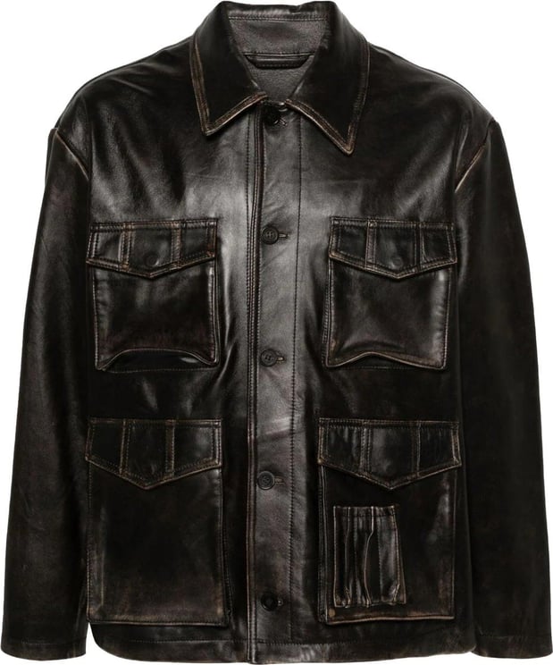 Golden Goose cut-out detail leather jacket Bruin