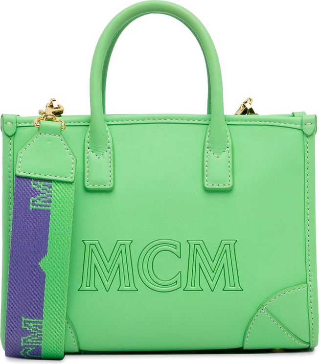 MCM Mini Logo Leather Satchel Groen