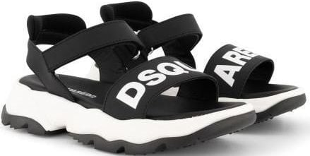 Dsquared2 Logo Leather Platform Sandals Strap Zwart