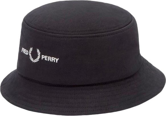 Fred Perry Graphic Brand Twill Bucket Hat Black Warm Grey Grijs