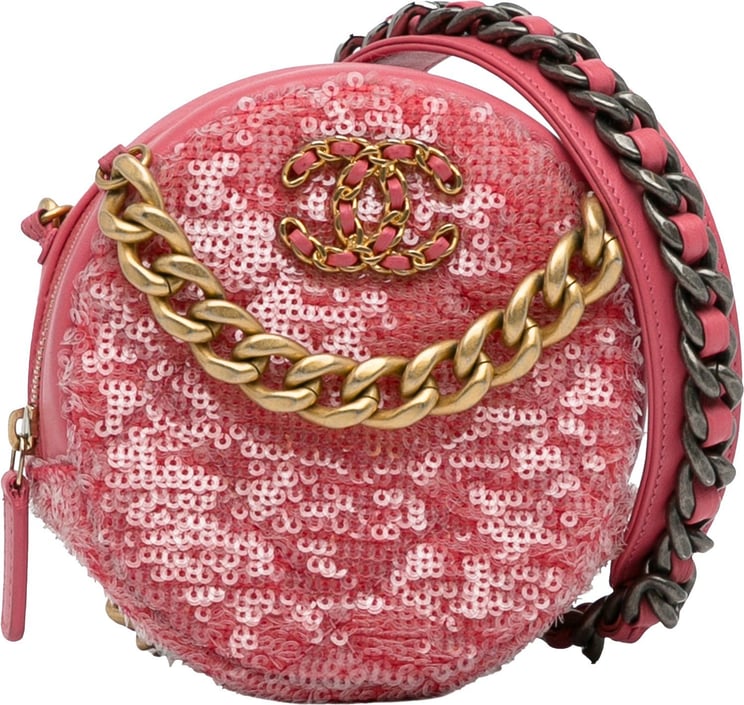 Chanel Sequin Lambskin 19 Round Clutch With Chain Roze