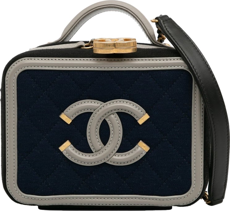 Chanel Small Jersey CC Filigree Vanity Case Blauw