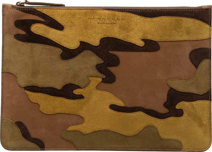 Burberry Suede Camouflage Patchwork Clutch Bruin