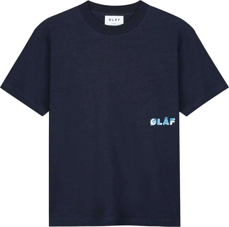 ØLÅF Watercolor Logo Slub T-shirts Donkerblauw M160103 Blauw