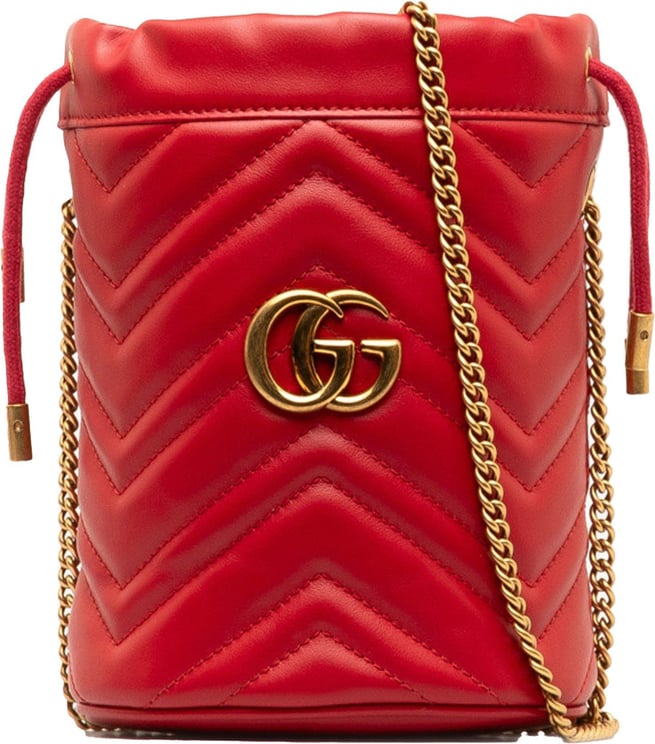 Gucci Mini GG Marmont Matelasse Bucket Bag Rood