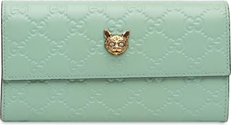 Gucci Guccissima Signature Crystal Cat Continental Wallet Groen