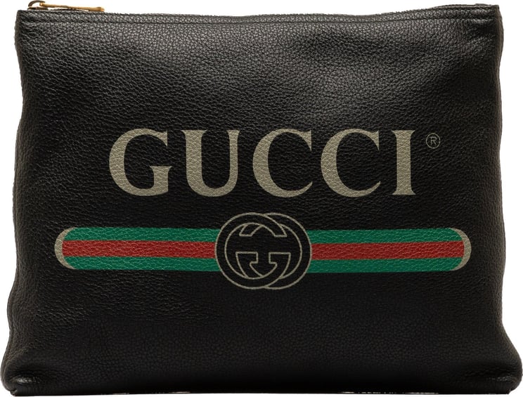 Gucci Gucci Logo Leather Clutch Bag Zwart