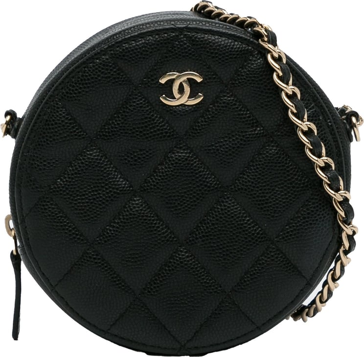 Chanel CC Quilted Caviar Round Clutch With Chain Zwart