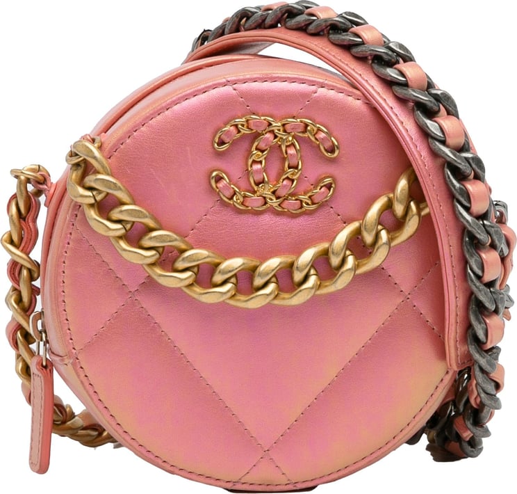 Chanel 19 Round Lambskin Clutch With Chain Roze