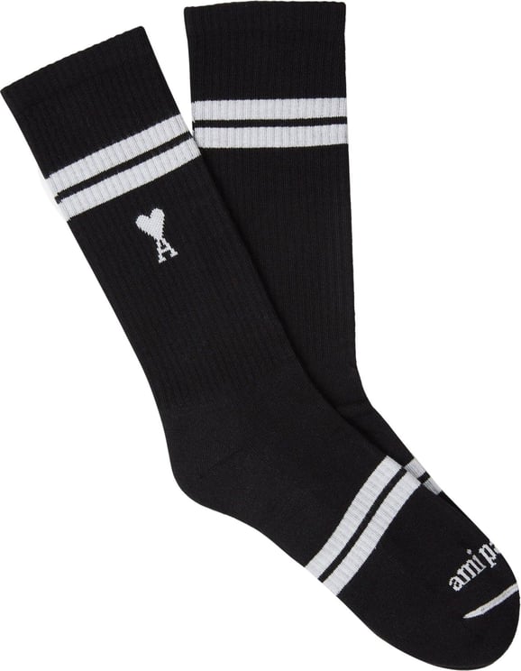 AMI Paris Striped Logo Socks Zwart