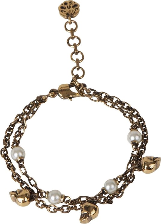 Alexander McQueen Pearl Skulls Bracelet Goud