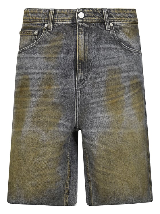 44 Label Group Washed Denim Muted Text Shorts