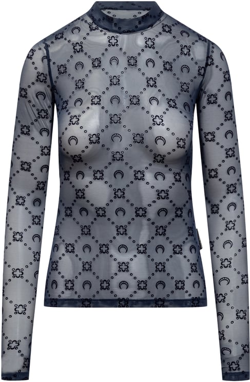 Marine Serre Top con Motivo Geometrico e Logo