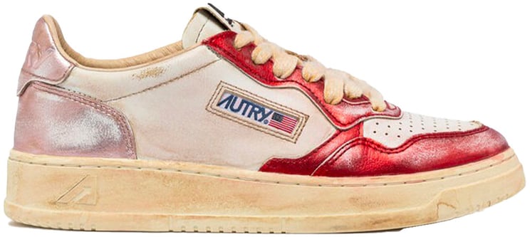 Autry autry basket medalist super vintage en cuir blanc rouge et rose