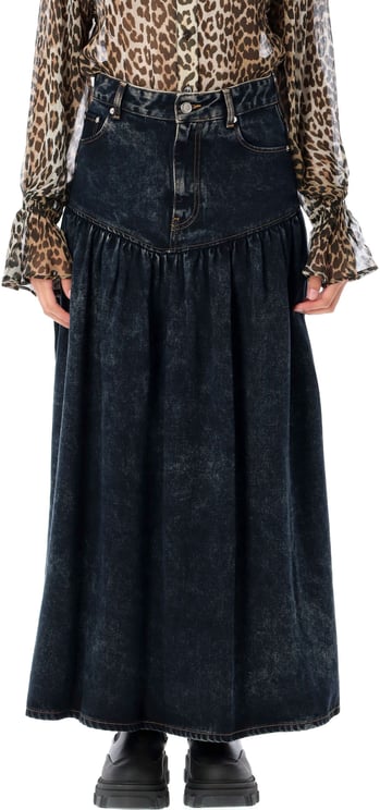 Ganni Denim Long Skirt Washed Black