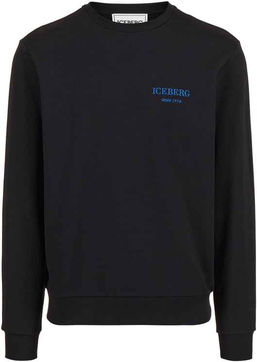 Iceberg Regular fit black crewneck sweatshirt with embroidered institutional Iceberg logo