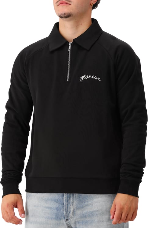 FLÂNEUR Flâneur Sweater Zwart Signature Raglan Half Zip
