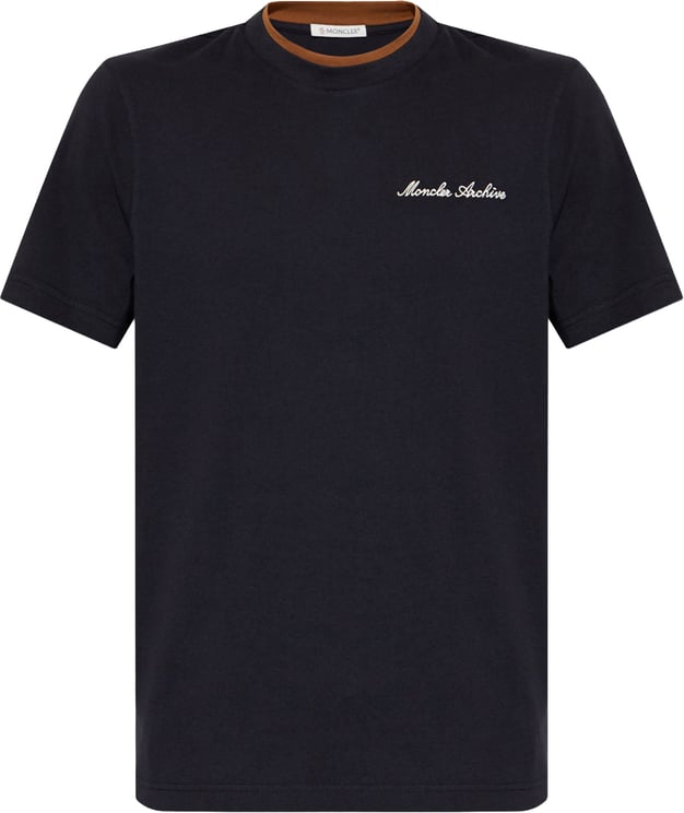 Moncler Geborduurd katoenen T-shirt met logo, marineblauw.