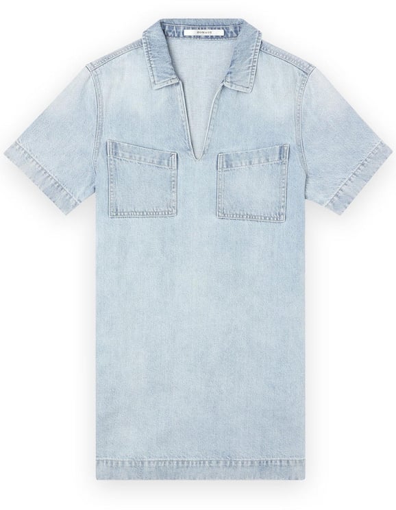 Homage to Denim denim shirt dress with v neck blue