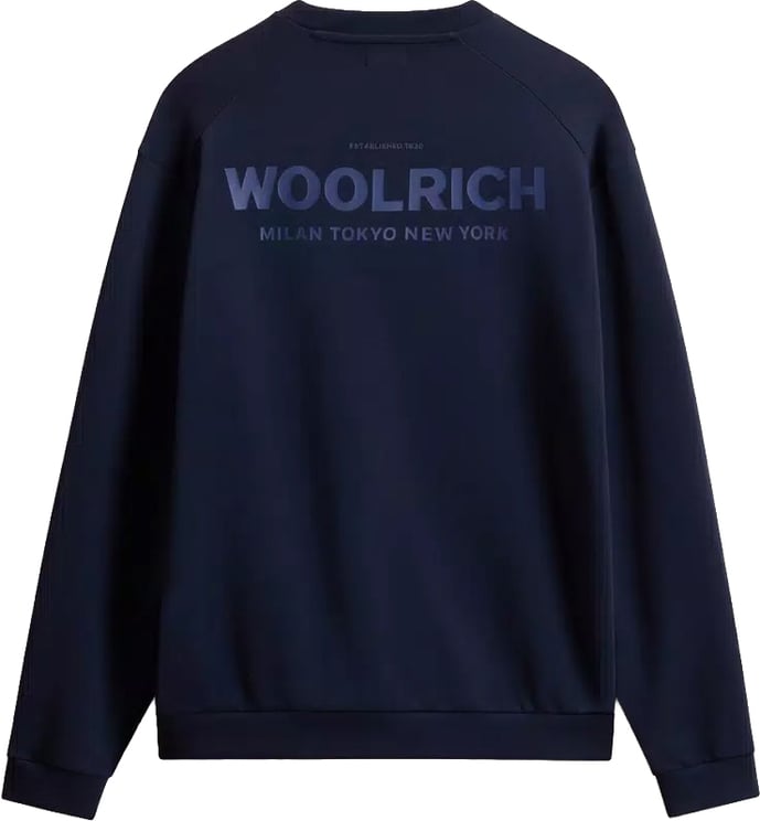 Woolrich Macro Logo Crewneck Melton Blue