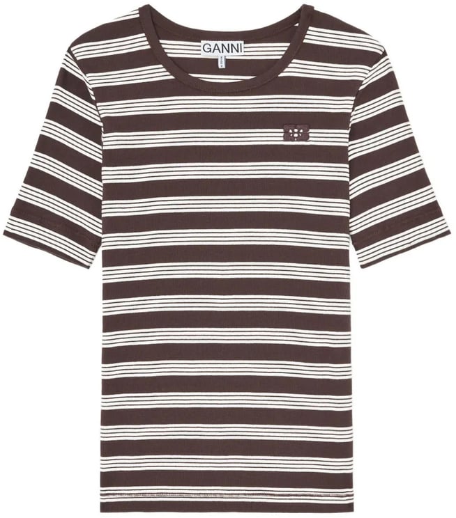 Ganni t-shirt streep bruin wit