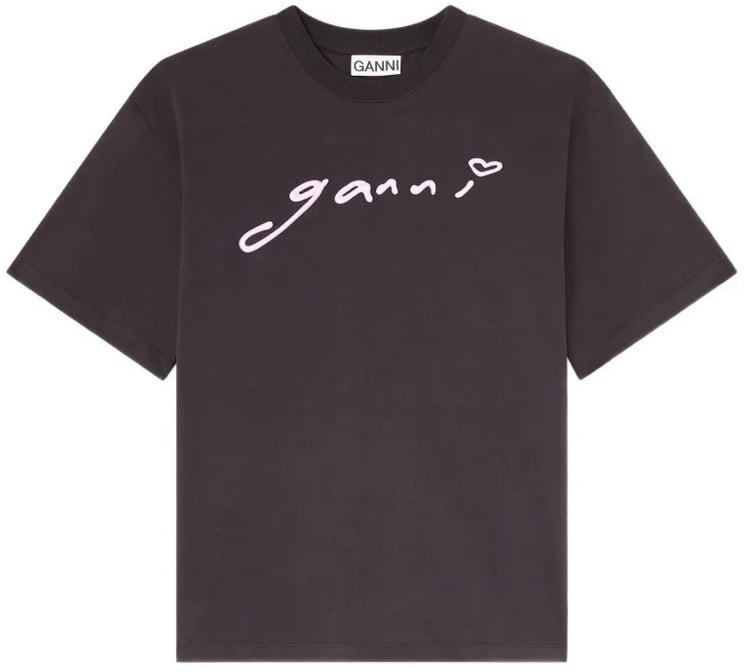 Ganni t-shirt grijs met roze logo