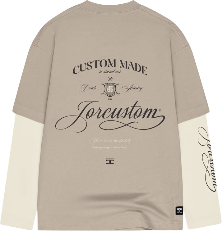 JORCUSTOM Handscri Dl Ls T-Shirt Taupe-Creme