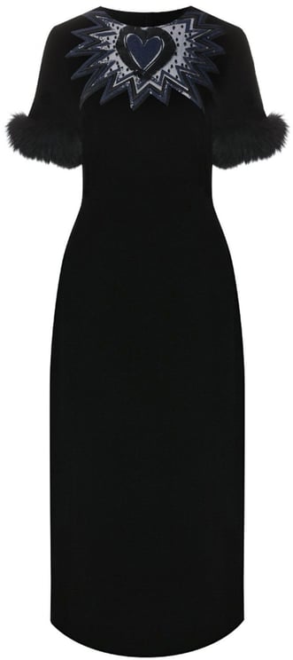 Fendi Fendi Fur Trim Velvet Midi Dress