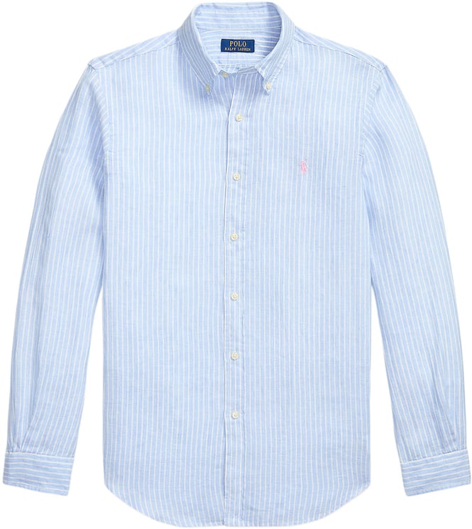 Ralph Lauren Overhemd linnen gestreept blauw/wit