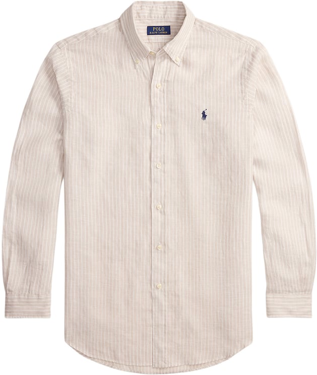 Ralph Lauren Overhemd linnen gestreept beige/wit