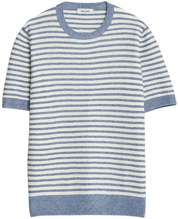 Gran Sasso Gebreid T-shirt lichtblauw/wit