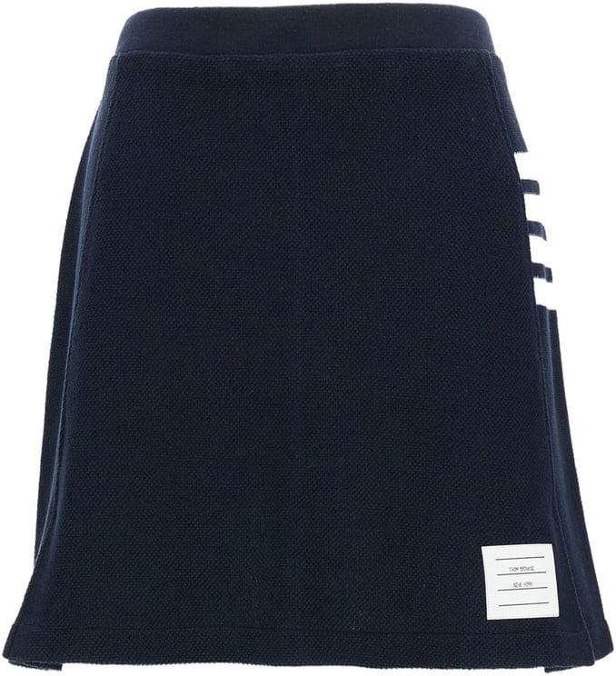 Thom Browne Navy Blue Pleated Mini Skirt with Signature Grosgrain Details