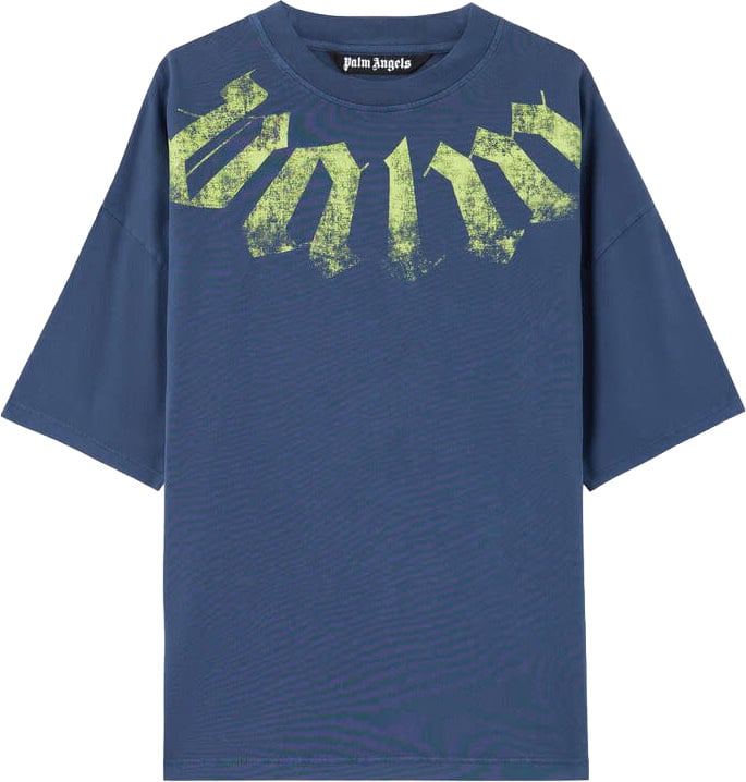 Palm Angels Big Neck Logo Loose Tee Blue Lime