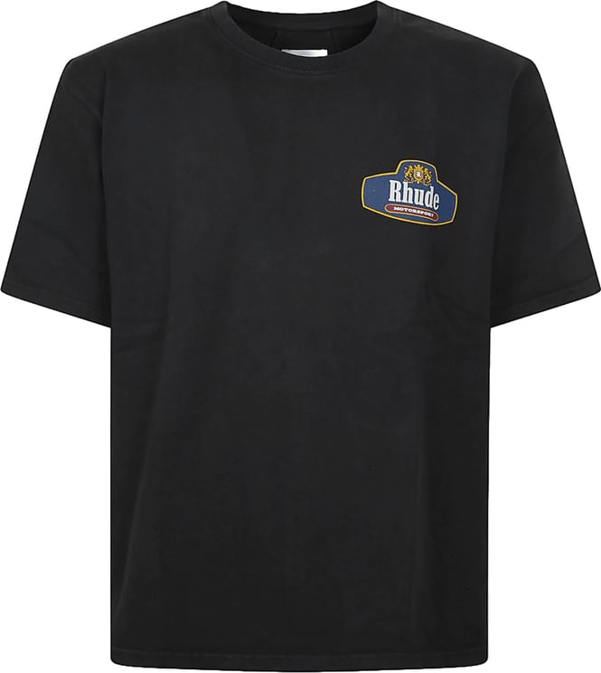 Rhude RHUDE RACING CREST T-SHIRT VINTAGE ZWART/MARINEBLAUW