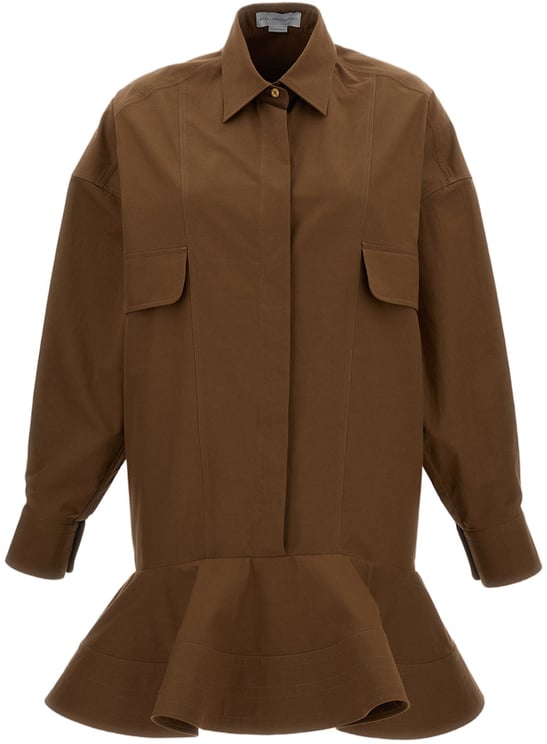 Stella McCartney Structured Washed Cotton Peplum Shirt Dress