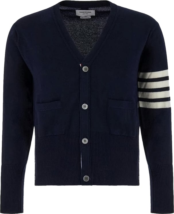 Thom Browne Navy Cashmere Cardigan With V-Neckline