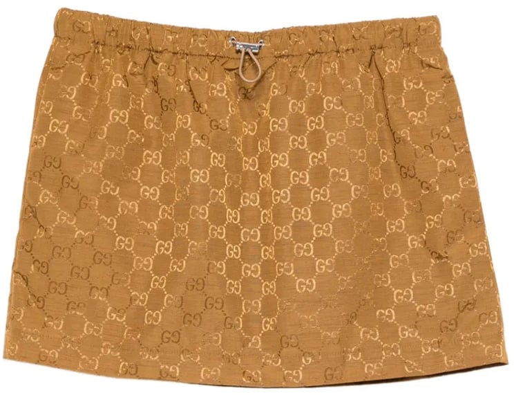 Gucci Brown Slub GG Embossed Nylon Skirt