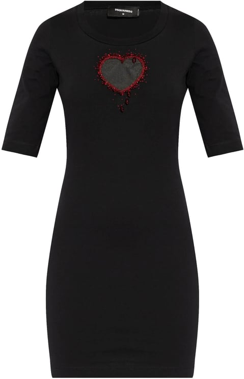 Dsquared2 Fitted Black Cotton Heart Cutout Dress