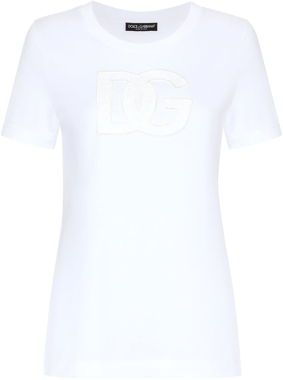 Dolce & Gabbana Fitted White Cotton Jersey Lace T-Shirt