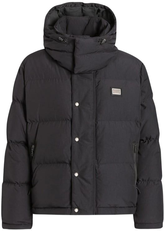 Dolce & Gabbana Black Boxy Cropped Padded Hooded Jacket