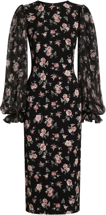 Dolce & Gabbana Fitted Midi Floral Print Silk Dress