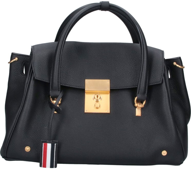 Thom Browne Black Bolton Structured Calf Leather Handbag