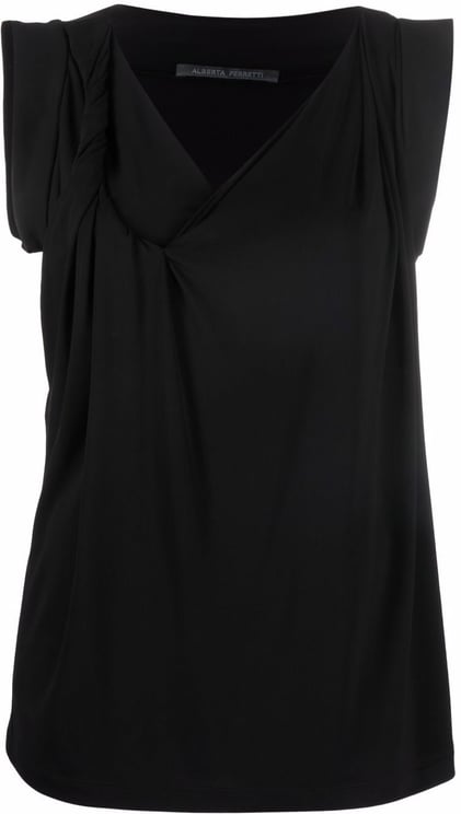 Alberta Ferretti Black Top Draped Viscose Top